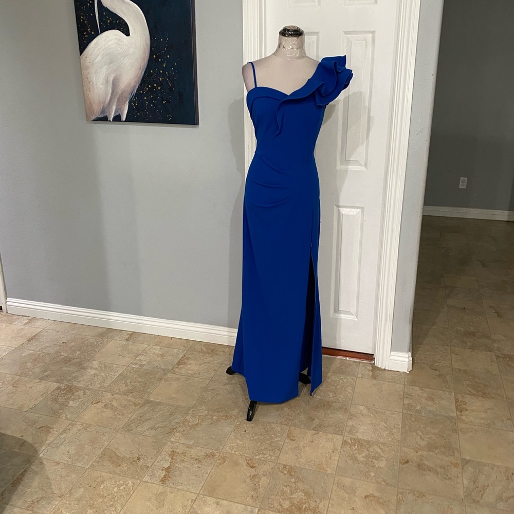New Women XXL Royal Blue Ruffle One Shoulder Style With Slit Formal dress